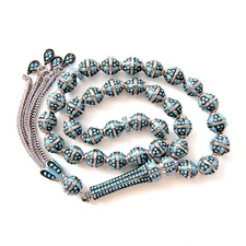 Turquoise stone inlaid 925 sterling silver 33 beads Tasbih Prayer Beads 503053