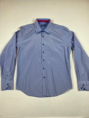 Re camicia Dress Shirt Men's XL Blue White Long Sleeve Button Up Shirt
