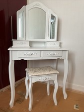 White Dressing Table with Mirror and Stool