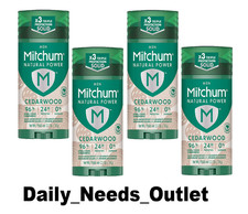 Mitchum Men  s Natural Power Deodorant Solid, Cedarwood, 2.7 oz PACK OF 4
