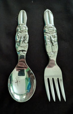 Reed  Barton Bunny Baby Fork  Spoon Silver Plated