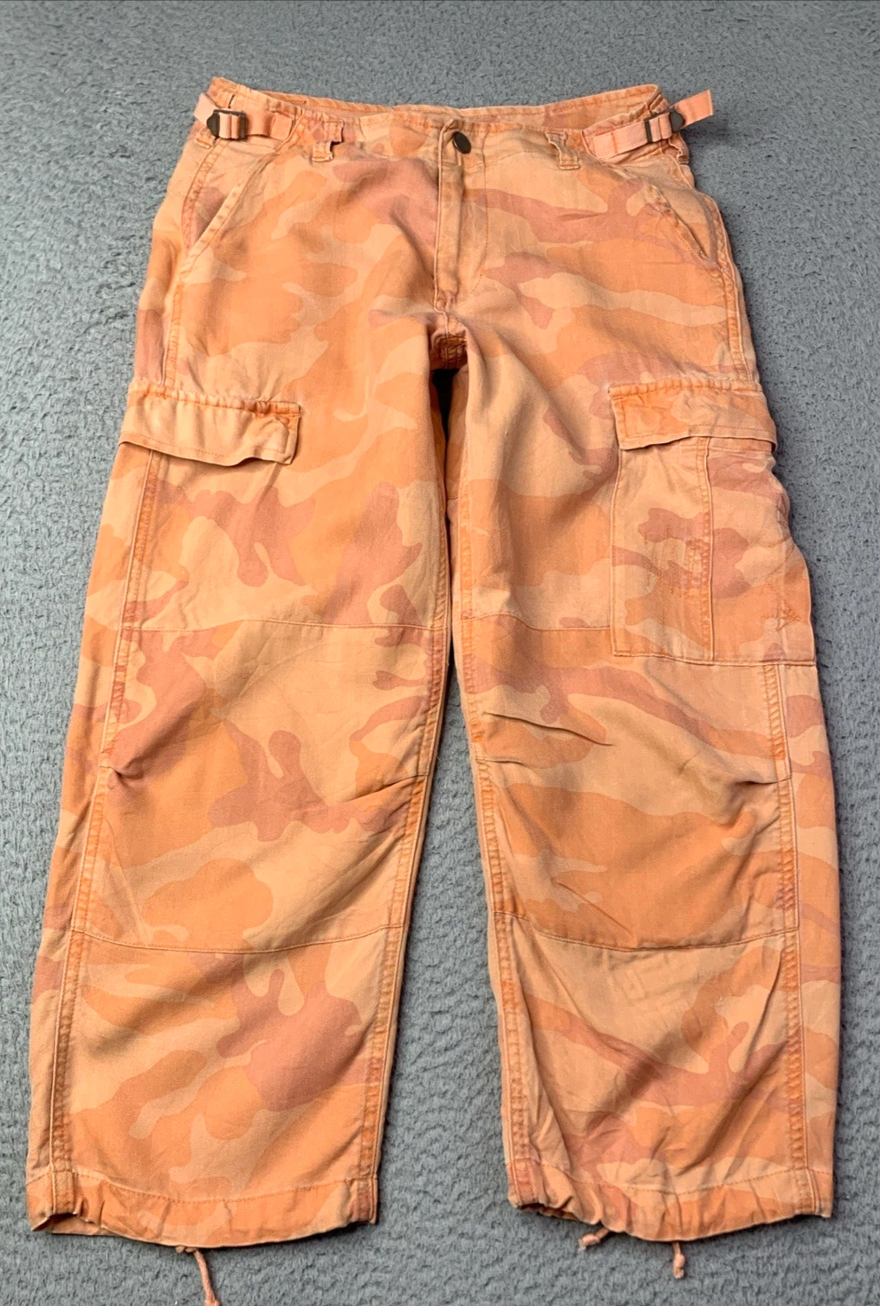 Da-Nang Pants Womens Size Medium Orange Camo Cargo Capri Pants Y2K Vintage