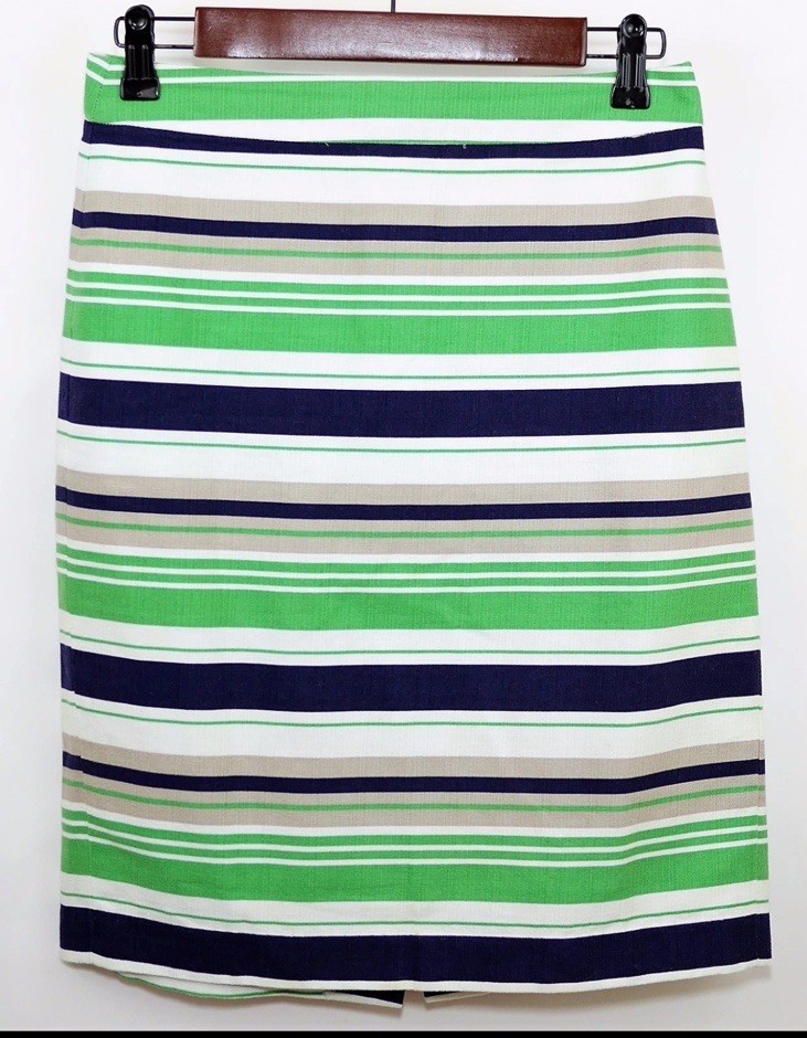 BANANA REPUBLIC Women's 0 Green & blue striped straight pencil skirt knee length