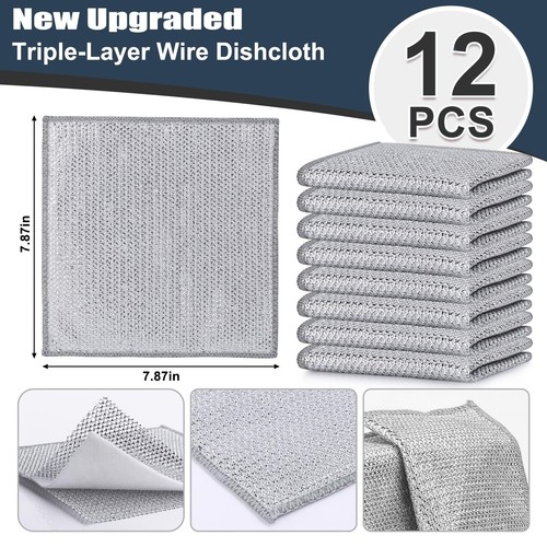 12 Pcs Wire Dishwashing Rag Non Scratch Scrubbing Pads Kitchen Cleaning Cloths - 第 7/7 張圖片