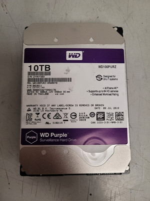 WD purple surveillance Hard drive 10tb WD100PURZ USED TESTED 2YHKYS0D