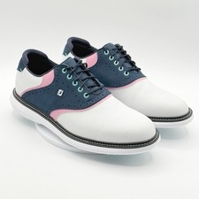 Footjoy Traditions Mens Golf Shoe Size 9.5 Saddle White/Navy/Pink 57959, New
