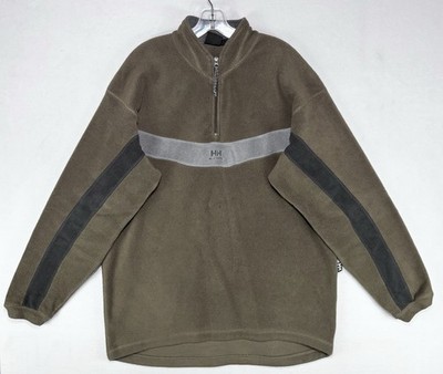 Helly Hansen 1/4 Zip Thick Fleece Jumper Sweater Mens XL Grey-Brown Striped