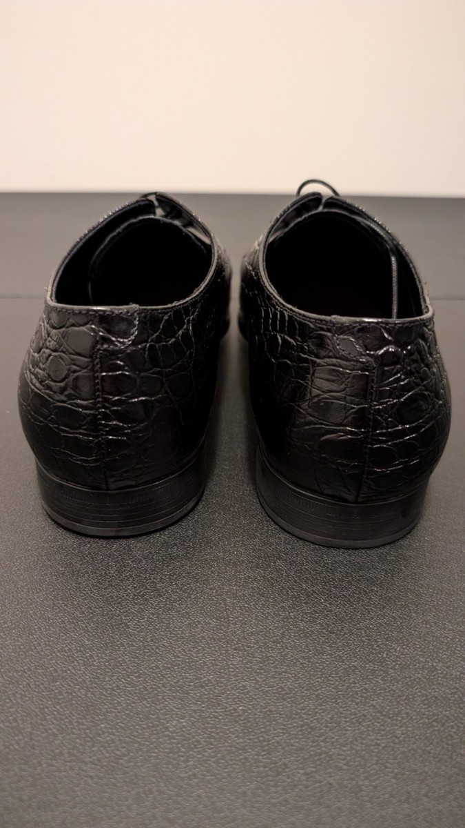 Giorgio Armani Glossy Black Croc-Embossed Derbys, Dress Shoes, (Size 6) 9.5 US Giorgio Armani Black Crocodile Embossed Dress Shoes ( U.S.  main image 2