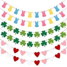 Valentine's Day Decorations, 6 Pcs Pre-Assembled Felt Banners, Multi-color