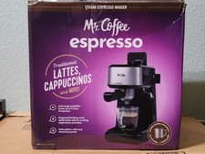 Mr. Coffee Espresso Machine, Steam Pressure, Frothing Wand Black Stainless Steel