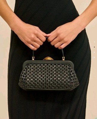 Cult Gaia Zuma Mini Crossbody Bag Black Mini Woven Clutch New! $458 Msrp