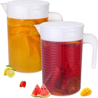 2er Pack Saftkanne mit Deckel, 2L Wasser Eistee Kanne Getränk 2L, weiß 