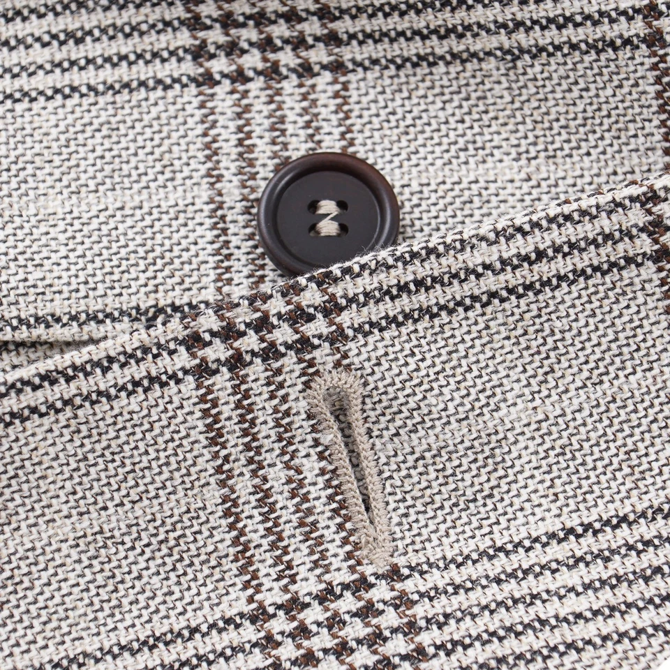 Luciano Barbera Light Gray  Check Wool-Silk-Linen Sport Coat 44R (Eu 54) NWT - Image 4 of 4