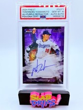 2024 TOPPS FINEST YOSHINOBU YAMAMOTO RC ROOKIE AUTO PURPLE /125 PSA 10