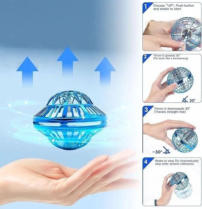 2x Pro Flying Ball Space Orb Magic Mini Drone UFO LED Boomerang Toy Kids Gift - Image 4 of 4