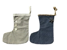 Set of 2 Fabric 90's Christmas Stockings Vintage Primitive Country Farmhouse 10"