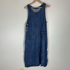 Midi Jean Jumper Dress Denim Pinafore Overall Cottagecore 90s Prairie Peasant M