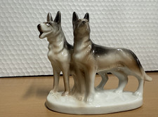 Vintage Japan Glazed Porcelain German Shepherd Figurines