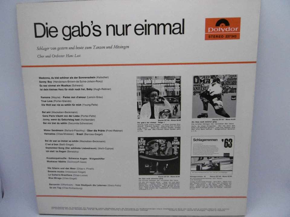 Hans Last (James Last) Die gab's nur einmal 2 German Polydor 237 343 LP 12" 1964 - Bild 2 von 4