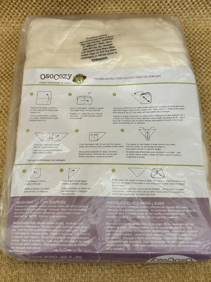 "Paquete de 6 pañales planos de tela de algodón orgánico de bambú OsoCozy tejido ojo de pájaro 32""x35""" Foto 2 de 4