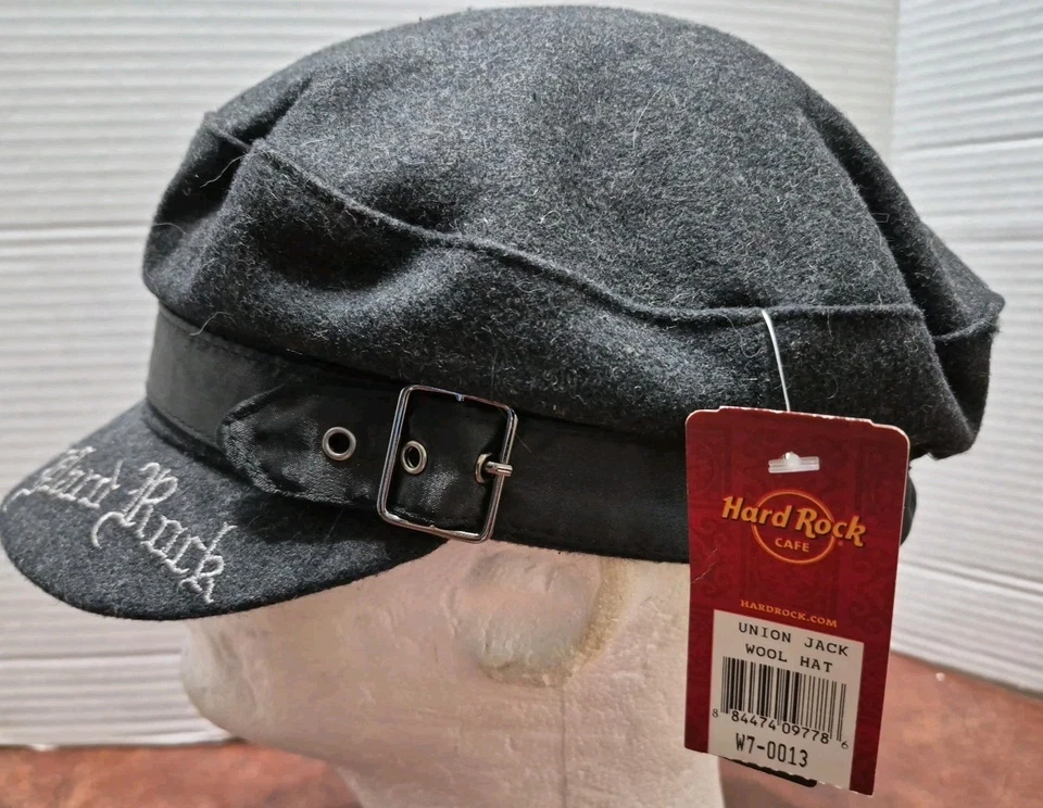 NUEVO CON ETIQUETAS Hard Rock Café Negro Lana Mezcla de Poli Talla Única Gorra Motociclista Reino Unido Foto 2 de 4