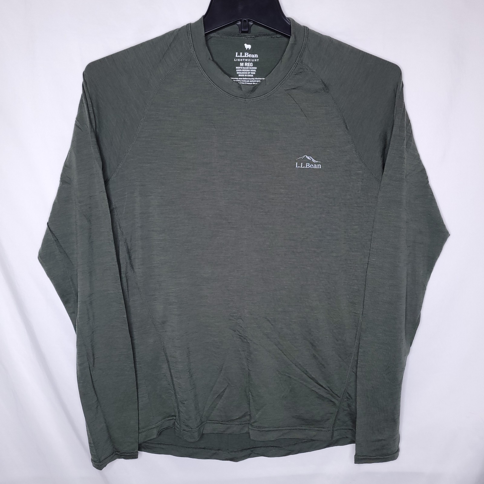 LL Bean Merino Wool Base Layer Shirt Mens Medium Green Cresta Ultralight 150