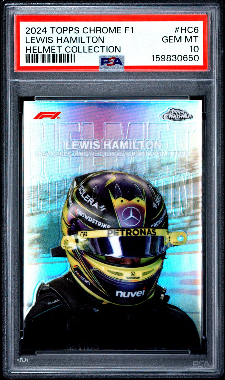 2024 TOPPS CHROME FORMULA 1 HELMET COLLECTION #HC6 LEWIS HAMILTON PSA 10