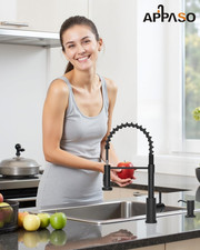 Black Kitchen Faucet with Soap Dispenser and Pull down Sprayer, Lead-Free SUS...