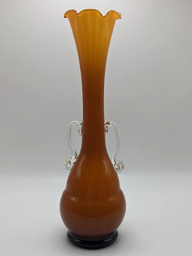 Vintage Art Glass Small Flower Vase Two Handles Murano style