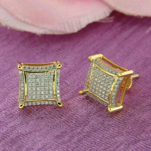 2Ct Lab Created Diamond 14k Yellow Gold Plated Men's Square Shape Stud Earrings - Picture 4 of 6