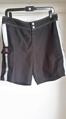 QuickSilver Edition Swim Trunks Mens Black Red Pocket Size 33 Pre-owned