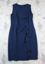 EUC Elie Tahari Sheath Dress Blue Career Church Side Ruffle Elegant $358 size 12