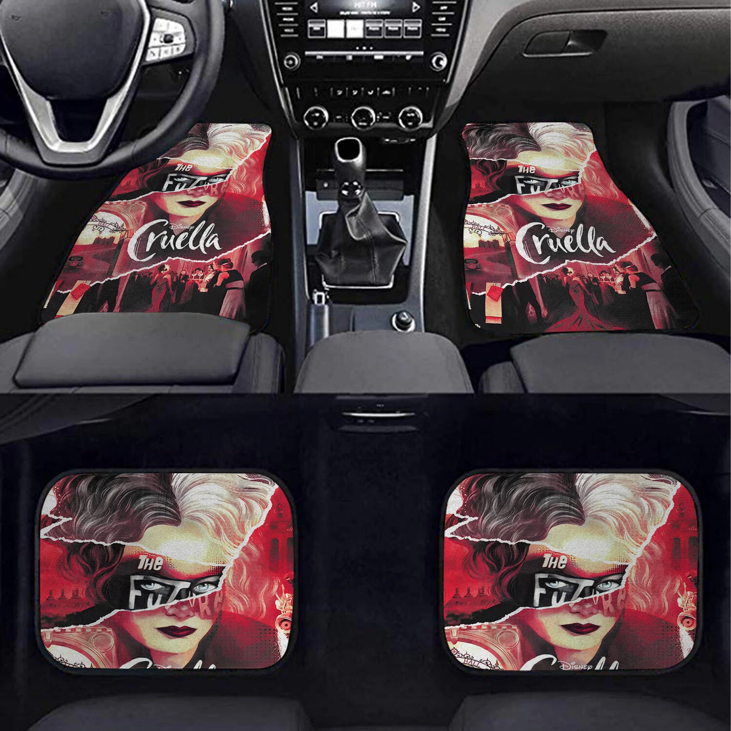Disney Cruella Car Floor Mats - 4-Piece Stylish Red Auto Interior Set