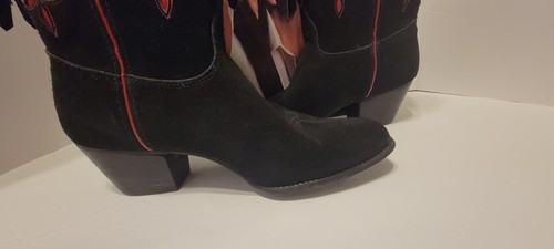 1982 Kenny Rogers Western Collection Womens Black Red Fringe Boots 8M Og Box - Picture 5 of 11