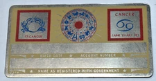 Vintage Cancer Zodiac Perma Metal Gold Tone Engravable Social Security Card