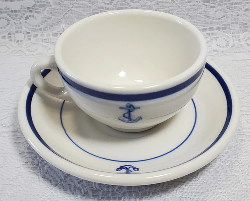 VTG 1960s Fouled Anchor China - McNicol Cup & Homer Laughlin Saucer