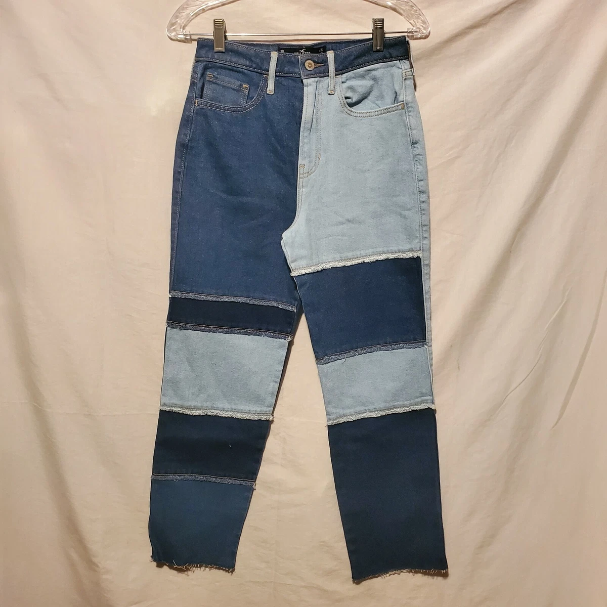 HOLLISTER ULTRA HIGH-RISE PATCHWORK MOM JEANS 26X27