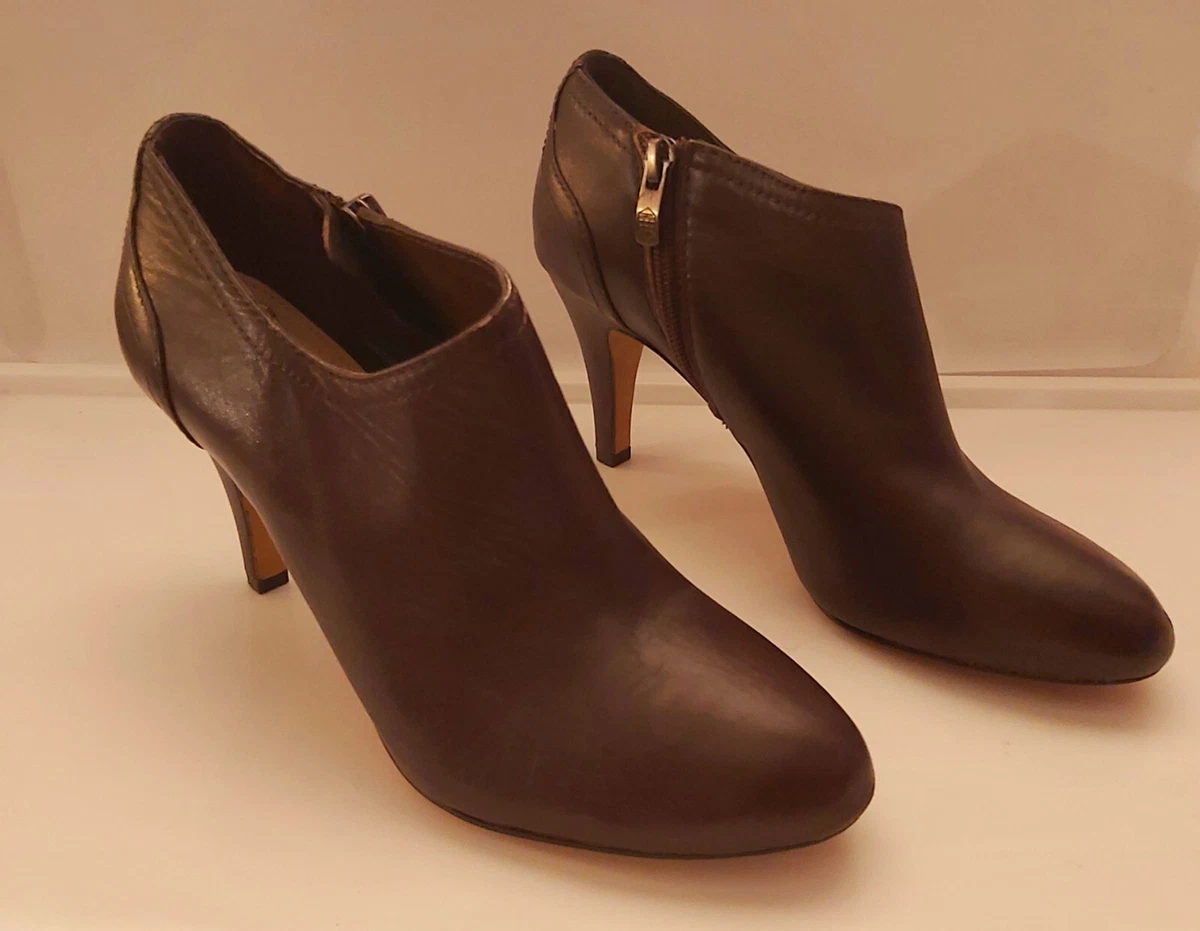 Vince Camuto Brown Leather Zip High Heel Ankle Boots Womens Size
