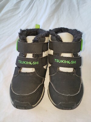 TODDLER BOY TSUKIHOSHI TDM BLACK GREEN WINTER LINED SNEAKER GYM SHOE BOOT 7.5