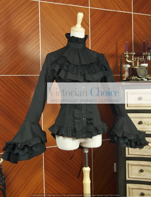 Blusa Camisa Jabot Negra Victoriana Punk Gótica Mujer Bruja Vintage Algodón B018 Foto 2 de 4