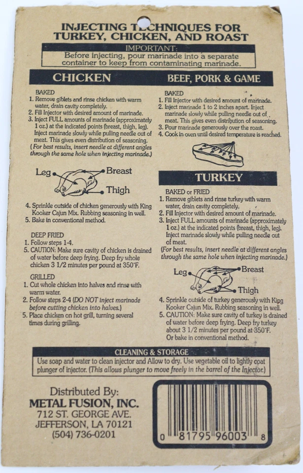 Inyector de sabor King Kooker de colección adobo carne carne aves pavo pollo pescado Foto 3 de 4