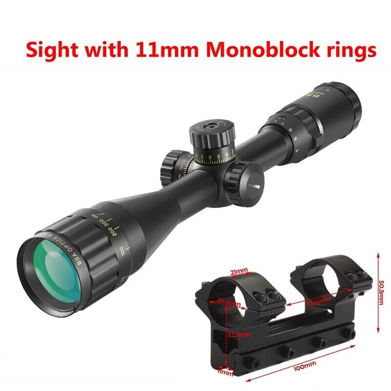 ライフルスコープ 4-16X44 (BSA CATSEYE) BSA Optics 4-16x44 ST Adjustable Optic Sight Green Red Rifle