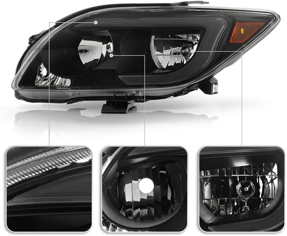 For 2005-2007 Scion tC LED Tube Black Headlights Headlamps Pair Left+Right - Image 3 of 4