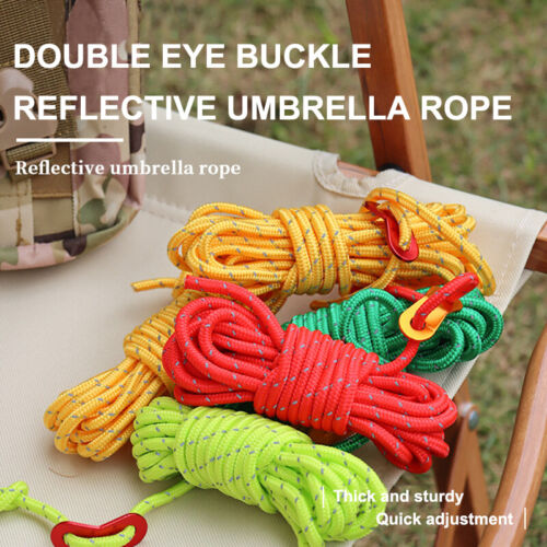 Outdoor Reflective Rope Wind Rope Buckle 4M Umbrella Rope Tent Fixing Rope Sp - Picture 1 of 20