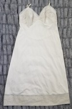 Vintage Vanity Fair Slip Dress 34 Large Beige Semi Sheer Chemise Lace Trim
