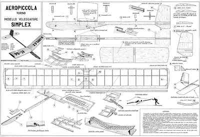 AEROPICCOLA SIMPLEX FREIFLUGSEGLER MODELLPLAN MIT TEILEMUSTERN