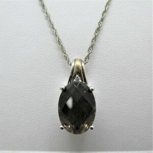 925 Sterling Silver With 14k Smokey Quartz Necklace 925 Sterling Silver With 14k Smokey Quartz Necklace