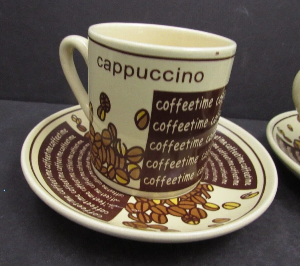 Juego de 2 tazas y platillos de capuchino café café grano demi taza taza marrón Foto 2 de 4