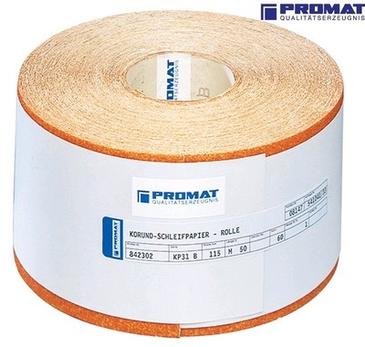 Schleifpapier Rolle Körnung 40-180 L.50m Breite 115mm f. Holz/Farbschliff PROMAT