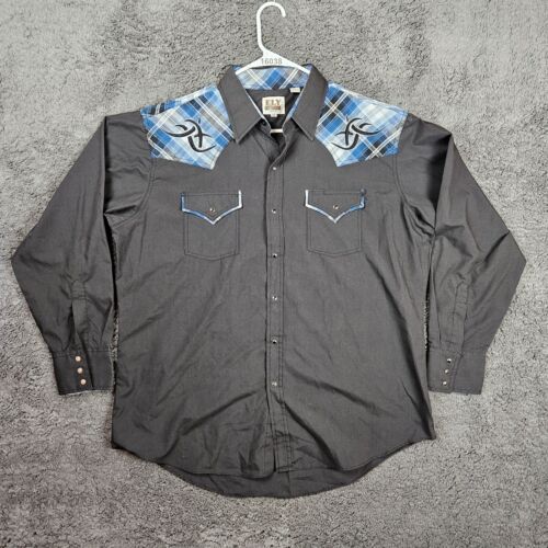 Ely Cattleman Hemd Herren XL blau kariert Langarm Perlen Druckknopf Western Cowboy